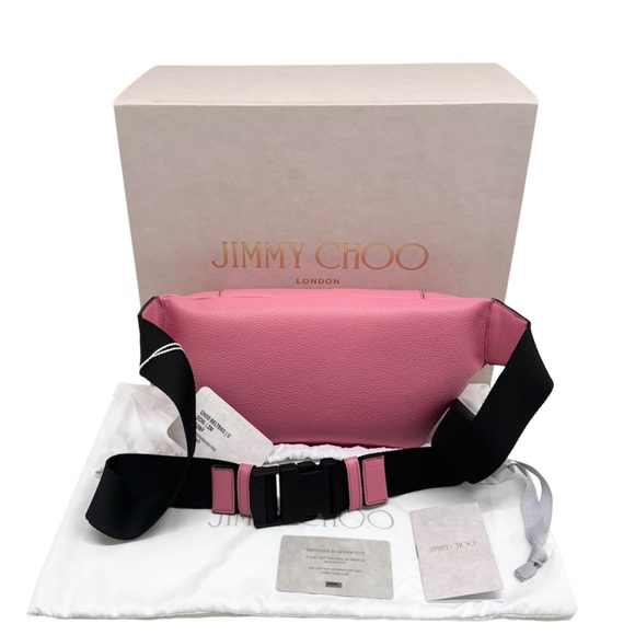 Jimmy Choo New In Box “CHOO” Bumbag Peony Pink Grained Leather Large Bel… - Picture 6 of 12